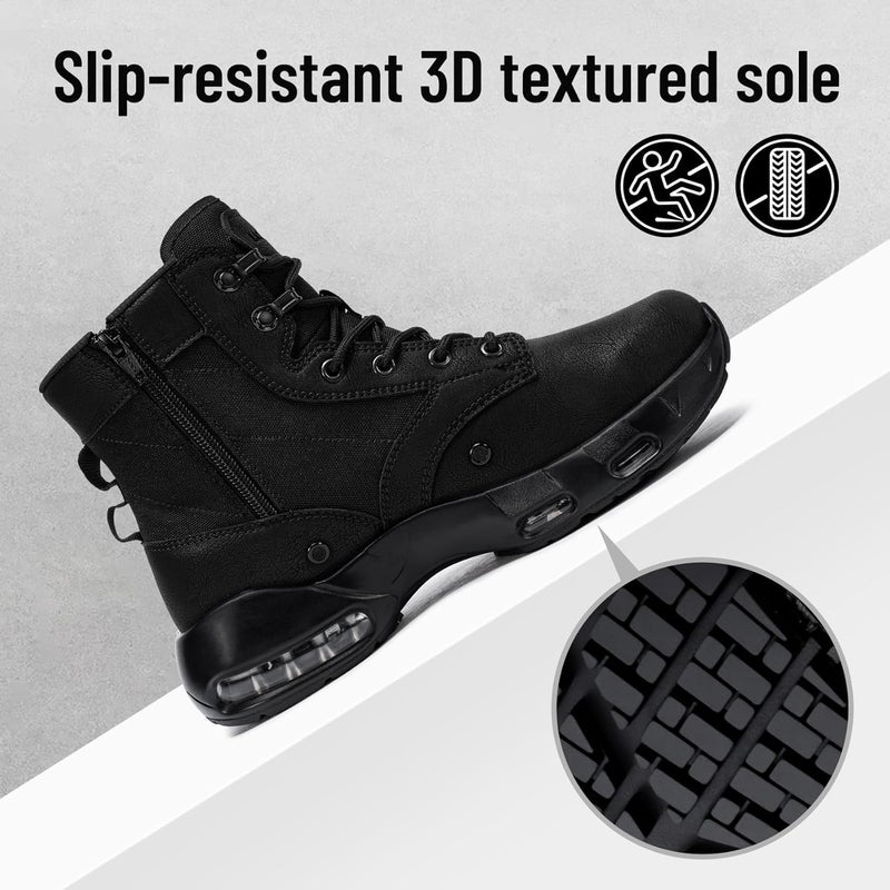 LARNMERN Non Slip Mens Boots Slip Resistant Work Shoes Sole-Cushion Side Zipper Comfort Botas Militares Hombre Zapatos de Trabajo Black - Image 4